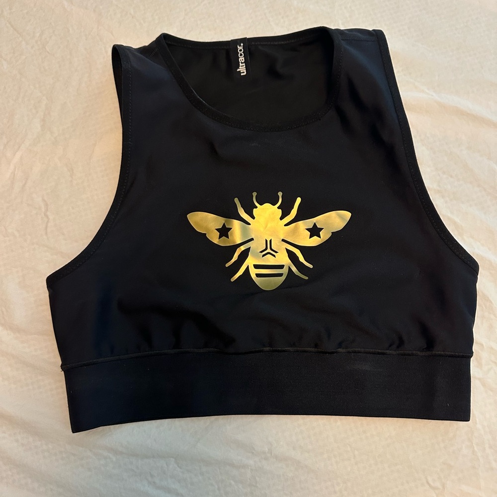 ultracor Black Crop Tank with Metallic Gold Bee